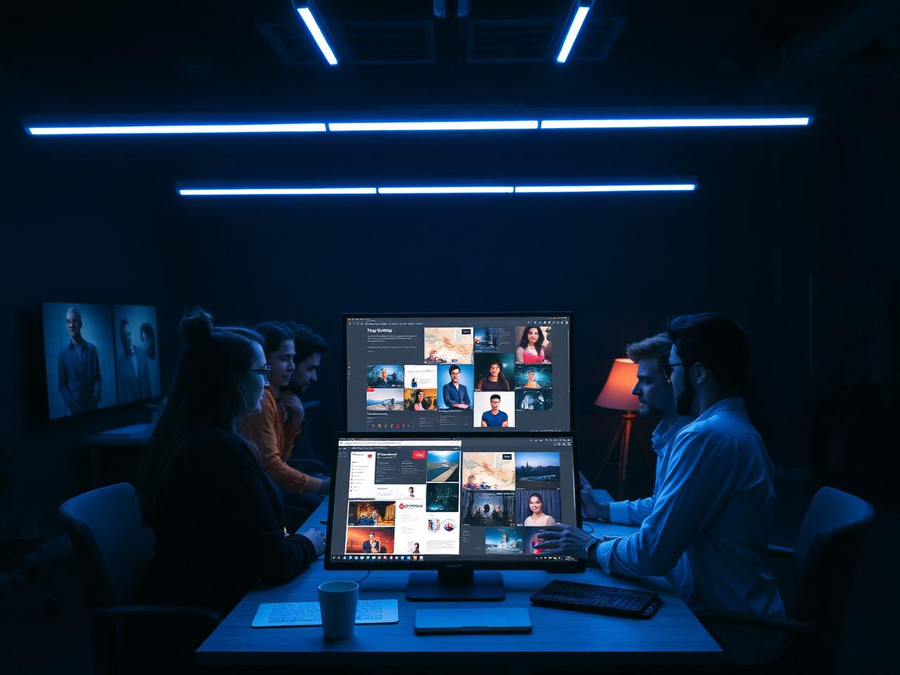 Agency team reviewing design work together in the studio